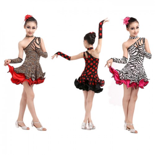 Leopard Latin Girls Dance Dress For Girls Dancewear Samba Ballroom Dancing Ballet Performance Dresses Kids Costume Vestido Waltz